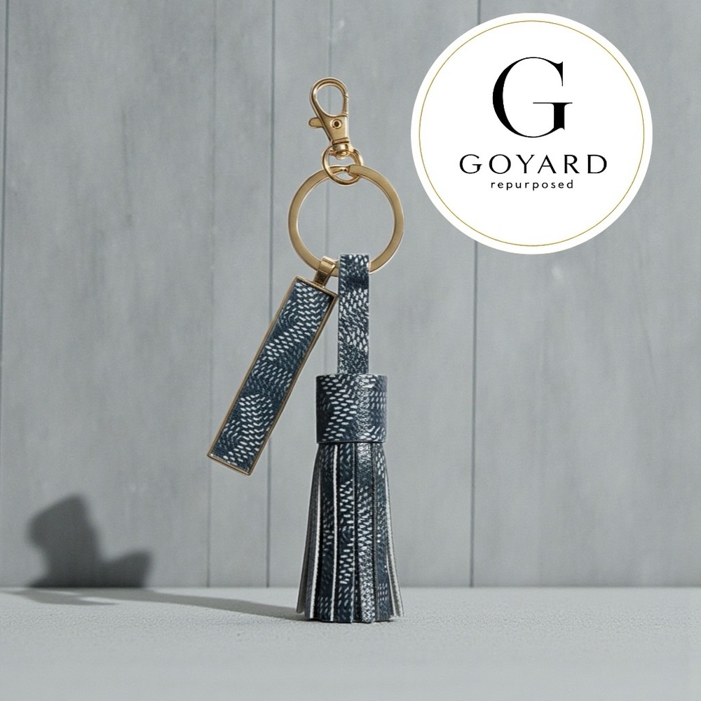Goyard Grey and White Signature Tassel Key Charm with Silver Hardware